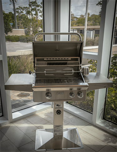 American Outdoor Gas Grill: In-ground and patio mount grill, available in natural gas with propane conversion kit. Designed for condos and/or apartments.